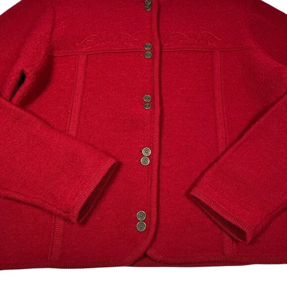 Vintage 80s Pendleton Virgin Wool Cardigan Sz M Burgundy Red Cottage Whimsical - Picture 7 of 14